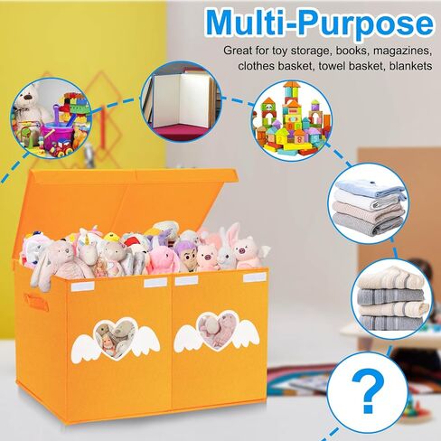 Large Toy Box Chest,Collapsible Sturdy Storage Bins with Lids,Large Kids Toy Storage Organizer Boxes Baskets for Kids,Boys,Girls,Toddler,Nursery Room,Playroom(Orange Heart) in Saudi Arabia