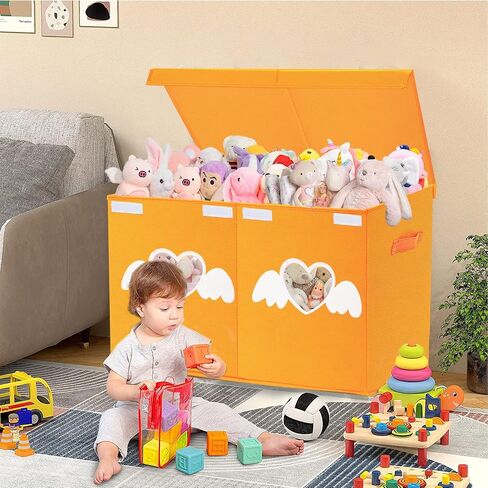 Large Toy Box Chest,Collapsible Sturdy Storage Bins with Lids,Large Kids Toy Storage Organizer Boxes Baskets for Kids,Boys,Girls,Toddler,Nursery Room,Playroom(Orange Heart) in Saudi Arabia