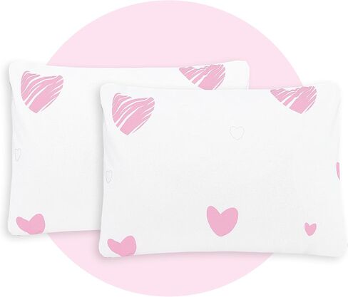 Ruili Toddler Pillowcase 16x22 Kids Pillowcase, Soft Breathable Pillow Protector Machine Washable Envelope Closure, 2 Pack Waterproof Travel Pillowcases for Girls Boys (Pink Heart) in Saudi Arabia