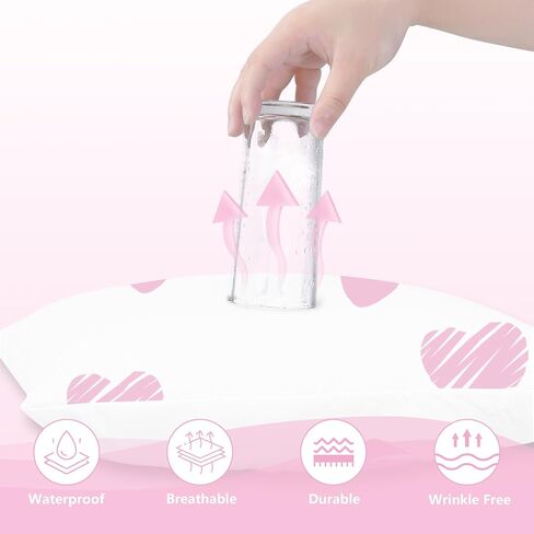Ruili Toddler Pillowcase 16x22 Kids Pillowcase, Soft Breathable Pillow Protector Machine Washable Envelope Closure, 2 Pack Waterproof Travel Pillowcases for Girls Boys (Pink Heart) in Saudi Arabia