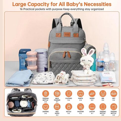 Diaper Bag Backpack. Large Travel Diaper Bag. Multifunctional Waterproof Diaper Bag With Changing Pad, USB Port, Stroller Straps And Pacifier Case. Available For Baby Registry And Baby Shower Gifts. in Kuwait