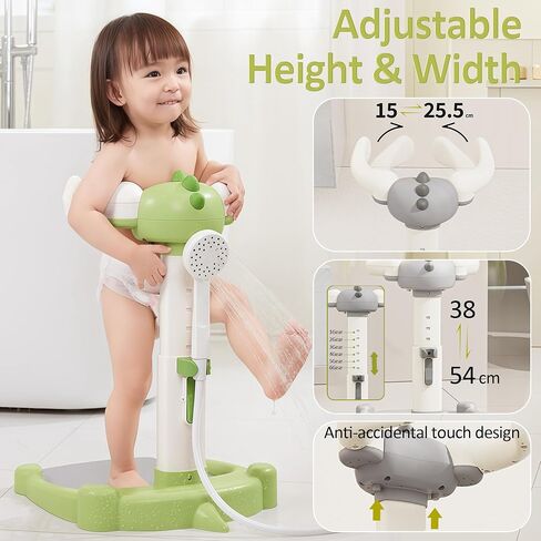 Baby Shower Stand Bath Support Anti-Pinch Adjustable Height and Armrest Shower Tower with Anti-Slip Mat for Toddler Standing Up Themselves, Ideal Gift for Infants 6+ Months (Green) in Kuwait