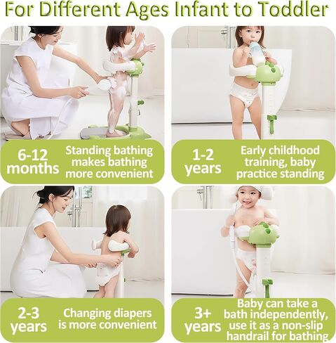 Baby Shower Stand Bath Support Anti-Pinch Adjustable Height and Armrest Shower Tower with Anti-Slip Mat for Toddler Standing Up Themselves, Ideal Gift for Infants 6+ Months (Green) in Kuwait