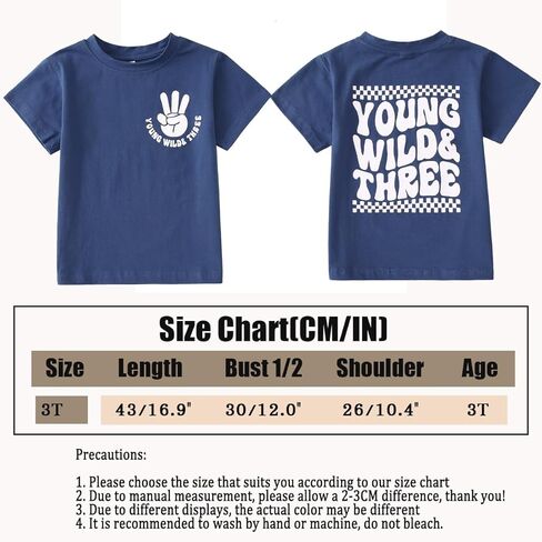 BOUTIKOME Young Wild and Three Birthday Boy Shirt 3rd Birthday Outfit 3 Year Old Boy T-Shirt Third B-Day Party Tees Tops in Saudi Arabia