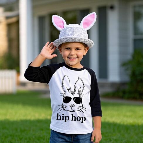 طفل عيد الفصح يوم القمصان بويز فتيات راجلان كم 3/4 أحواض حفارة TRACK THERT BUNNY EGGS TEE TOP 2-7 سنوات in Kuwait