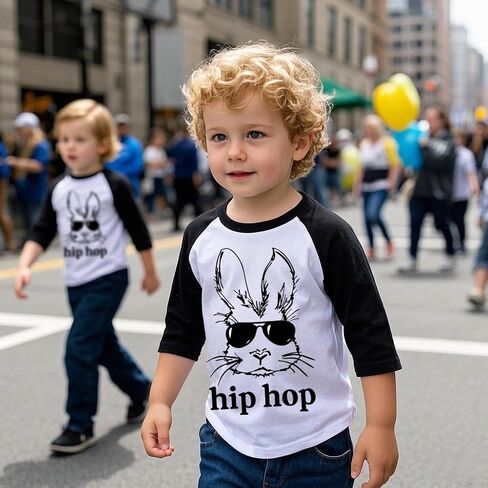 طفل عيد الفصح يوم القمصان بويز فتيات راجلان كم 3/4 أحواض حفارة TRACK THERT BUNNY EGGS TEE TOP 2-7 سنوات in Kuwait