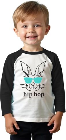Toddler Baby Boys Easter Shirt Funny Hip Hop Bunny with Sunglasses T-Shirt Long Sleeve Easter Rabbit Graphic Top in Saudi Arabia