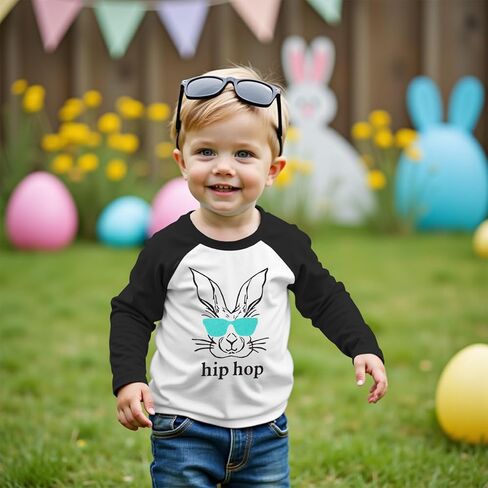 Toddler Baby Boys Easter Shirt Funny Hip Hop Bunny with Sunglasses T-Shirt Long Sleeve Easter Rabbit Graphic Top in Saudi Arabia