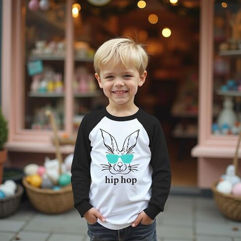 Toddler Baby Boys Easter Shirt Funny Hip Hop Bunny with Sunglasses T-Shirt Long Sleeve Easter Rabbit Graphic Top in Saudi Arabia