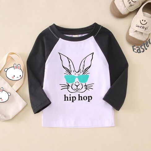 Toddler Baby Boys Easter Shirt Funny Hip Hop Bunny with Sunglasses T-Shirt Long Sleeve Easter Rabbit Graphic Top in Saudi Arabia