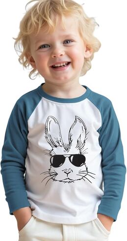 Easter Bunny T-Shirt for Toddler Boys Sunglasses Rabbit Shirts Raglan Sleeve Funny Graphic Tees Tops 1-6 Years in Kuwait