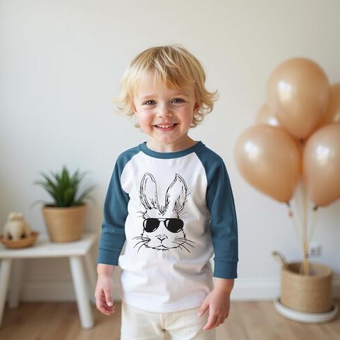 Easter Bunny T-Shirt for Toddler Boys Sunglasses Rabbit Shirts Raglan Sleeve Funny Graphic Tees Tops 1-6 Years in Kuwait
