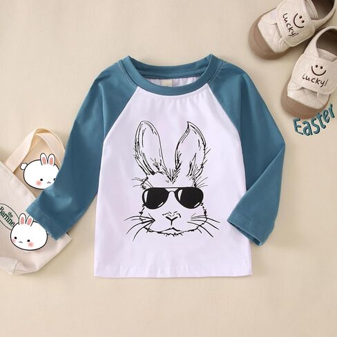 Easter Bunny T-Shirt for Toddler Boys Sunglasses Rabbit Shirts Raglan Sleeve Funny Graphic Tees Tops 1-6 Years in Kuwait