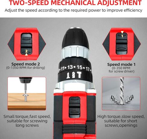 DOGTOOTH 21V MAX Cordless Battery Powered Drill Driver, 1* Battery and Charger, 2 Variable Speed, Build-in LED Lights, 43 Bits Storage Kit - Green in Kuwait