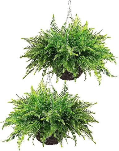 QIANYUN 2PCS Fake Hanging Plant- 31in Artificial Geraniums for Outdoors UV Resistant for Bedroom Living Room Garden Decor- Including Hanging Planters(Red) in Saudi Arabia