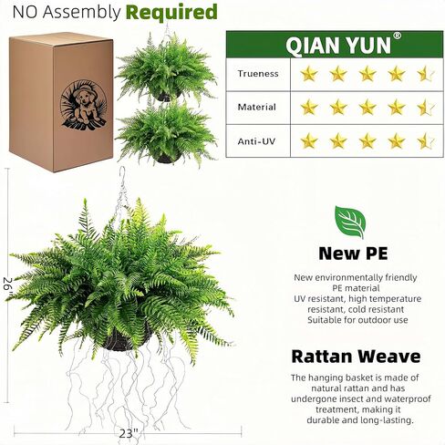 QIANYUN 2PCS Fake Hanging Plant- 31in Artificial Geraniums for Outdoors UV Resistant for Bedroom Living Room Garden Decor- Including Hanging Planters(Red) in Saudi Arabia