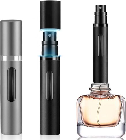 رذاذ عطر 5 مل قابل لإعادة الملء، موزع كولونيا صغير، زجاجة عطور تملأ الجزء السفلي، حجم الجيب بخاخ محمول للنساء والرجال هدية رحلة سيارة كروز قطعتين (أسود-فضي) in Saudi Arabia