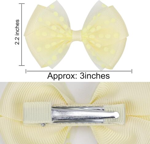 Tiny 3 Inch Dot Organza Double Hair Bow Clips - Cute Lined Boutique Alligator Hairpin for Girls, Toddlers, and Little Teens - Kids Barrettes Set of 2 Small Stylish (Yellow) in Saudi Arabia