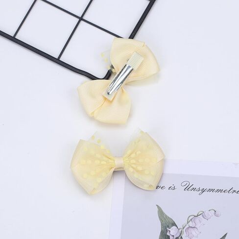 Tiny 3 Inch Dot Organza Double Hair Bow Clips - Cute Lined Boutique Alligator Hairpin for Girls, Toddlers, and Little Teens - Kids Barrettes Set of 2 Small Stylish (Yellow) in Saudi Arabia