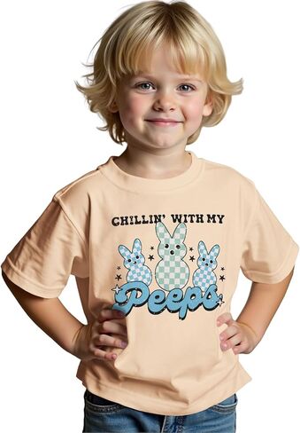 CM C&M WODRO Toddler Baby Boy Chillin' with My Peeps T-Shirt Kid Funny Easter Checkered Bunny Print Tees Short Sleeve Shirt in Saudi Arabia