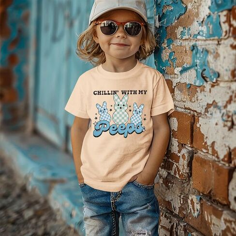 CM C&M WODRO Toddler Baby Boy Chillin' with My Peeps T-Shirt Kid Funny Easter Checkered Bunny Print Tees Short Sleeve Shirt in Saudi Arabia