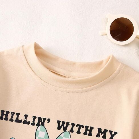 CM C&M WODRO Toddler Baby Boy Chillin' with My Peeps T-Shirt Kid Funny Easter Checkered Bunny Print Tees Short Sleeve Shirt in Saudi Arabia