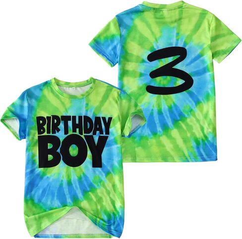 Birthday Boy Shirts 1-10 Years Old Birthday Tshirt Kids Toddler Baby Boys Birthday Party Outfits Tie Dye Tees Tops in Kuwait