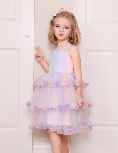 Arshiner Toddler Girls Tulle Dress Tier Shuffy Fluffy Spaghetti Straps Tutu Dresses Summer Compley 2-8 Years in Saudi Arabia