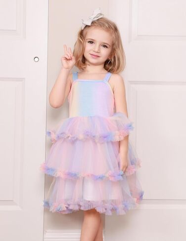 Arshiner Toddler Girls Tulle Dress Tier Shuffy Fluffy Spaghetti Straps Tutu Dresses Summer Compley 2-8 Years in Saudi Arabia