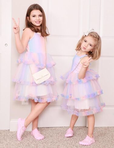 Arshiner Toddler Girls Tulle Dress Tier Shuffy Fluffy Spaghetti Straps Tutu Dresses Summer Compley 2-8 Years in Saudi Arabia