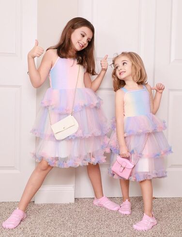 Arshiner Toddler Girls Tulle Dress Tier Shuffy Fluffy Spaghetti Straps Tutu Dresses Summer Compley 2-8 Years in Saudi Arabia