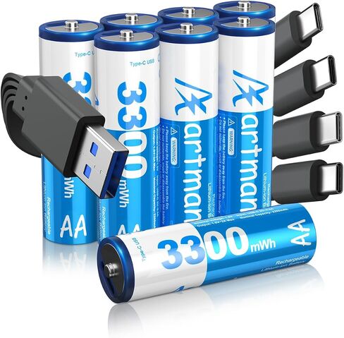 بطاريات Artman Lithargeable Lithium AA 8 عبوات مع شاحن من 4 فتحات ، وبطاريات ليثيوم AA للكاميرا الخارجة في الهواء in Saudi Arabia
