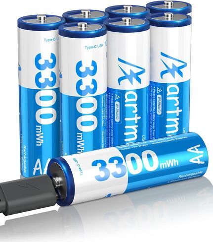 بطاريات Artman Lithargeable Lithium AA 8 عبوات مع شاحن من 4 فتحات ، وبطاريات ليثيوم AA للكاميرا الخارجة في الهواء in Saudi Arabia