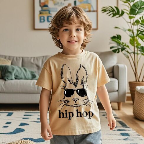 قمصان عيد الفصح بويت بويز فتيات القمصان القصيرة الأكمام القصيرة الصغار الهيب هوب أرنب جرار بيض الجرافيك TEES 2-7 سنوات in Kuwait