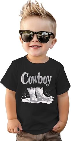 طفل طفل رعاة البقر قميص رجعية أحذية غربية Tshirt Baby Boys Western Rodeo ملابس قصيرة الأكمام الصيف قمم Tee Tops in Kuwait