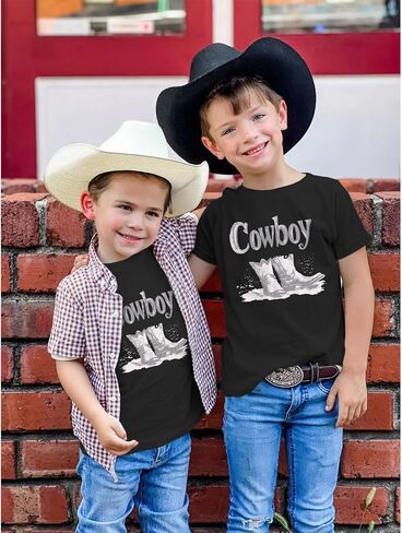 طفل طفل رعاة البقر قميص رجعية أحذية غربية Tshirt Baby Boys Western Rodeo ملابس قصيرة الأكمام الصيف قمم Tee Tops in Kuwait