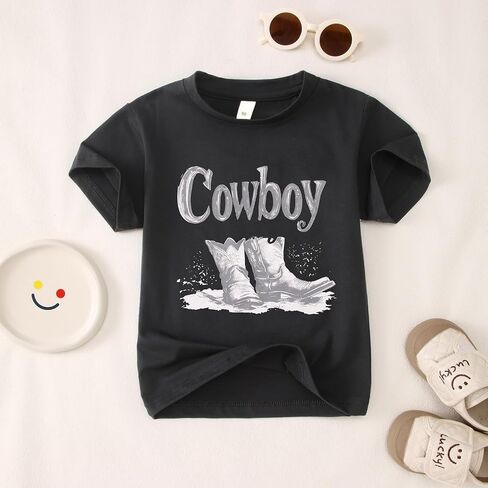 طفل طفل رعاة البقر قميص رجعية أحذية غربية Tshirt Baby Boys Western Rodeo ملابس قصيرة الأكمام الصيف قمم Tee Tops in Kuwait