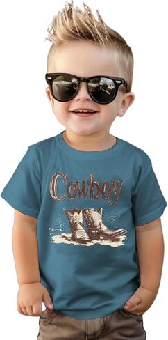 طفل طفل رعاة البقر قميص رجعية أحذية غربية Tshirt Baby Boys Western Rodeo ملابس قصيرة الأكمام الصيف قمم Tee Tops in Kuwait
