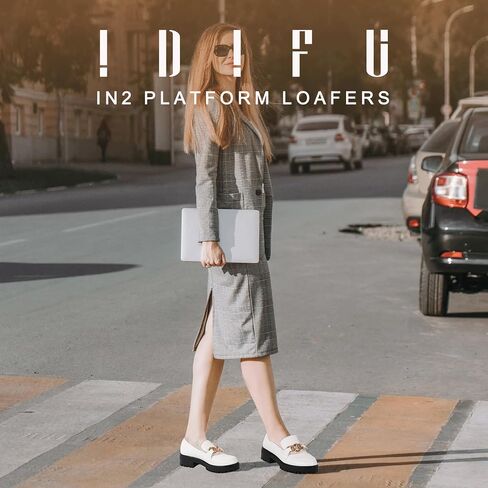 IDIFU IN2 Platform Loafers for Women Dressy with Metal Chain Slip On Low Chunky Block Lug Sole Heeled Penny Loafers Comfort Closed Round Toe Dress Shoes Office Work Business Casual Fall Loafers Shoes in Saudi Arabia