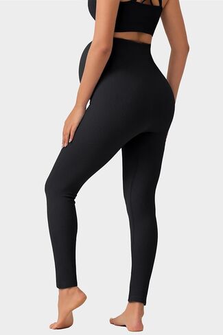 Angelhood High Waisted Maternity Ribbed Over The Belly Leggings for Women, Seamless Workout Leggings Yoga Athletic Pants in Saudi Arabia