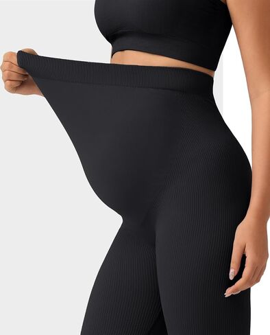 Angelhood High Waisted Maternity Ribbed Over The Belly Leggings for Women, Seamless Workout Leggings Yoga Athletic Pants in Saudi Arabia