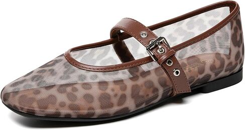 Rihero Mesh Ballet Flats for Women Square Toe Buckle Strap Mary Jane Flats Marnic in Kuwait