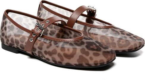 Rihero Mesh Ballet Flats for Women Square Toe Buckle Strap Mary Jane Flats Marnic in Kuwait