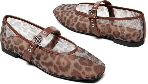 Rihero Mesh Ballet Flats for Women Square Toe Buckle Strap Mary Jane Flats Marnic in Kuwait