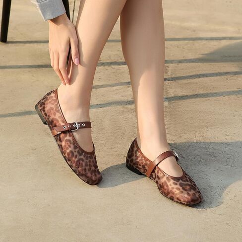 Rihero Mesh Ballet Flats for Women Square Toe Buckle Strap Mary Jane Flats Marnic in Kuwait