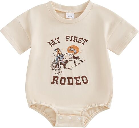 Baby Girl Boy 1st Birthday Outfit My First Rodeo Western Bubble Romper T-Shirt Short Sleeve Bodysuit Summer Clothes in Kuwait