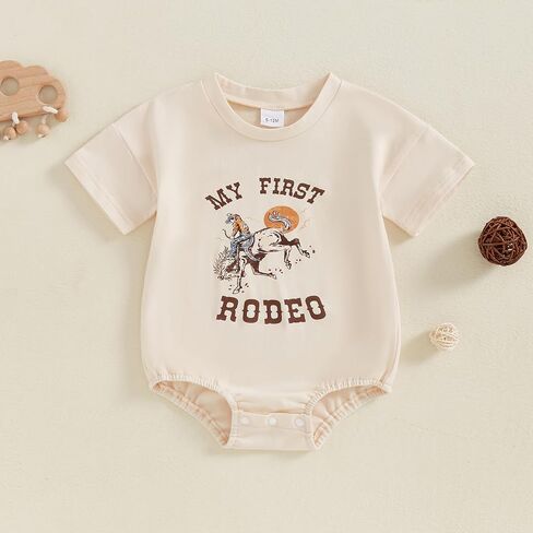Baby Girl Boy 1st Birthday Outfit My First Rodeo Western Bubble Romper T-Shirt Short Sleeve Bodysuit Summer Clothes in Kuwait