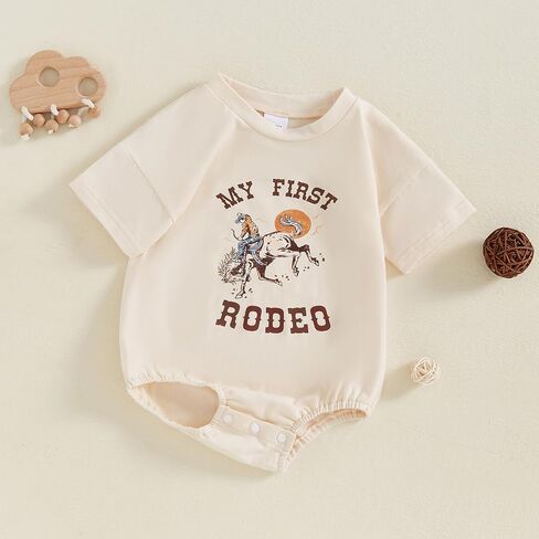 Baby Girl Boy 1st Birthday Outfit My First Rodeo Western Bubble Romper T-Shirt Short Sleeve Bodysuit Summer Clothes in Kuwait