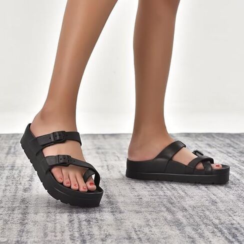 Scecocrs Women's Platform Flip Flops with Arch Support, Eva Lightweight Chunky Slide Sandals for Women, Fashion Comfort Summer Beach Sandal with Adjustable Buckle, Sandalias De Plataforma Para Mujer in Saudi Arabia