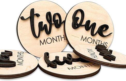 Baby Monthly Milestone, Wooden Baby Milestone Signs, Monthly Milestone Wood Discs, Baby Milestone Discs (3D Black) in Saudi Arabia